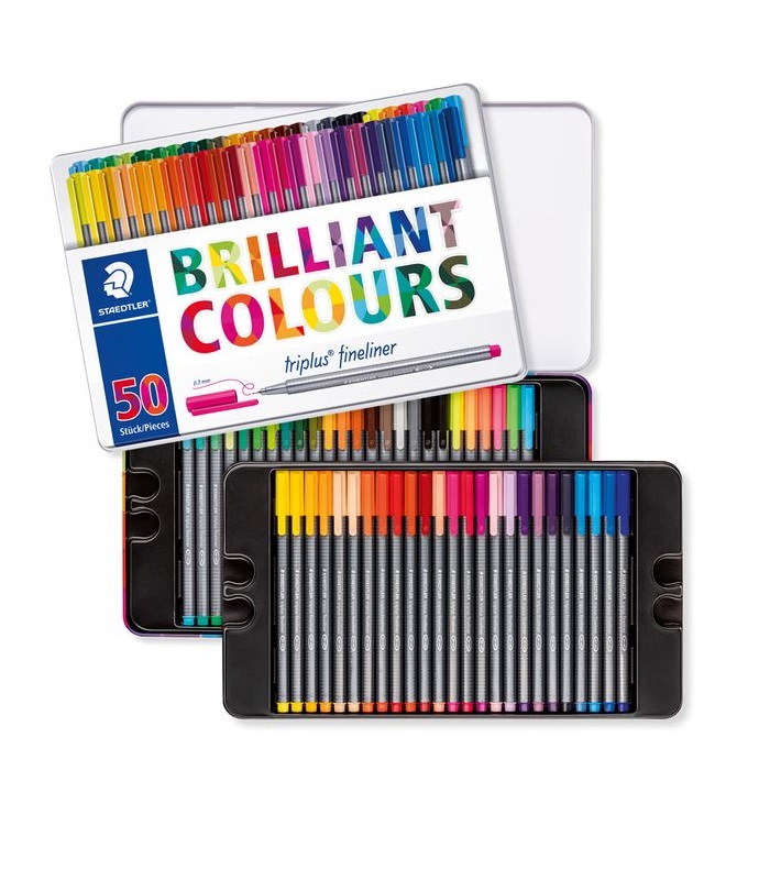 Staedtler Triplus Fineliner Pens – Assorted Colours Tin of 50 334 M50