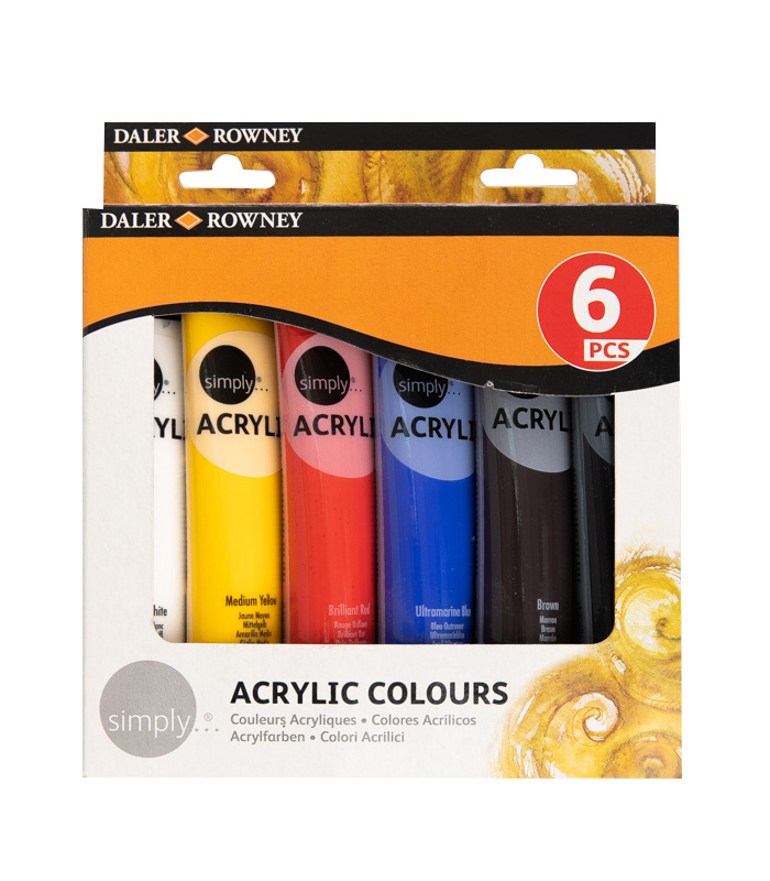 Daler Rowney Simply Acrylic Paint Set - 6 x 75 ml Tubes