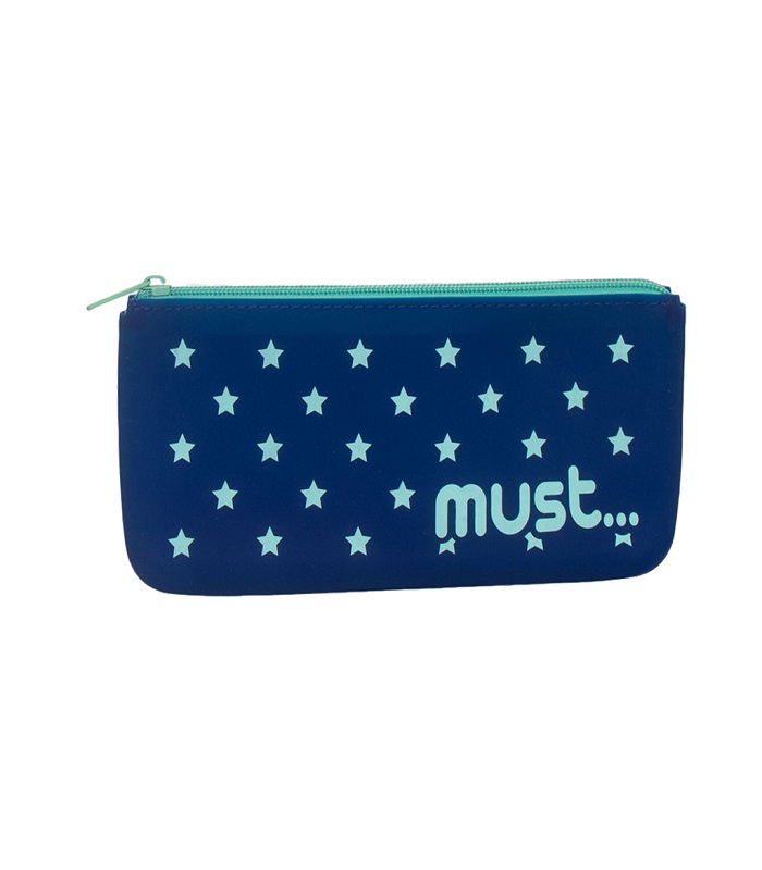 MUST SILICONE PENCIL POUCH FOCUS FLAT STARS AND HEARTS 4 COLORS