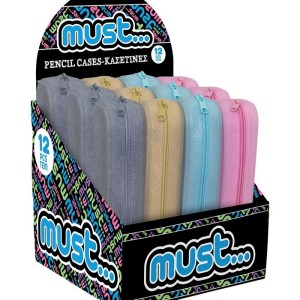 MUST SILICONE PENCIL POUCH 20X5X6 FOCUS GLITTER 4COLORS