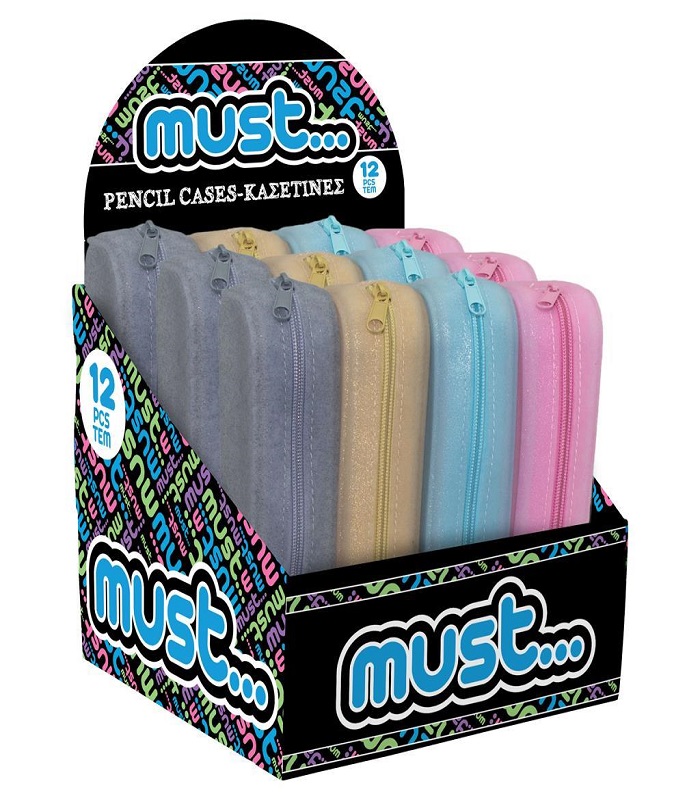 MUST SILICONE PENCIL POUCH 20X5X6 FOCUS GLITTER 4COLORS