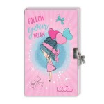 MUST GILR WITH BALLOONS DIARY WITH LOCK 12X18CM 60SH 60GR AND PEN WITH POM POM