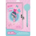 MUST GILR WITH BALLOONS DIARY WITH LOCK 12X18CM 60SH 60GR AND PEN WITH POM POM