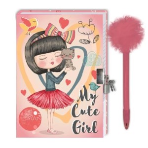 MUST DIARY WITH LOCK PENS WITH POM POM MUST MY CUTE GIRL