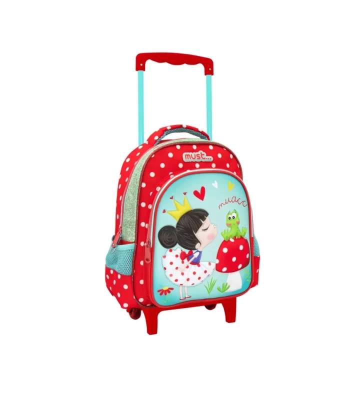 MUST KINDERGARTEN TROLLEY BACKPACK PRINCESS WITH FROG 3D SOFT 2 CASES
