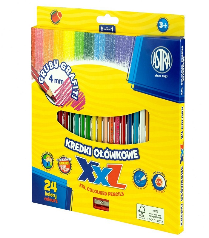 ASTRA Hexagonal colored pencils, 24 colors - lid 4mm