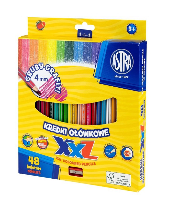 ASTRA Hexagonal colored pencils, 48 colors - lid 4mm