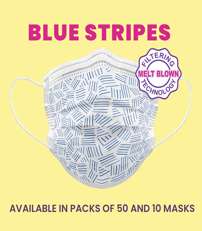 MaskOn Kids: KIDS - BLUE STRIPES - 50 Pack