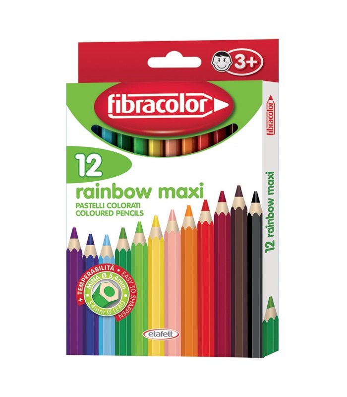 ETAFELT Fibracolor Rainbow Maxi Hexagonal maxi size coloured pencil Pack of 12 Colors