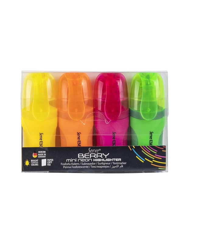 Serve Berry Mini Highlighter - Fluo Colours Pack of 4
