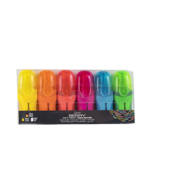 Serve Berry Mini Highlighter - Fluo Colours Pack of 6