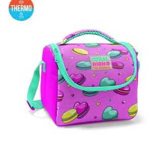 Coral High Kids Thermal Lunch Bag - Light Pink Water Green Macarons Patterned