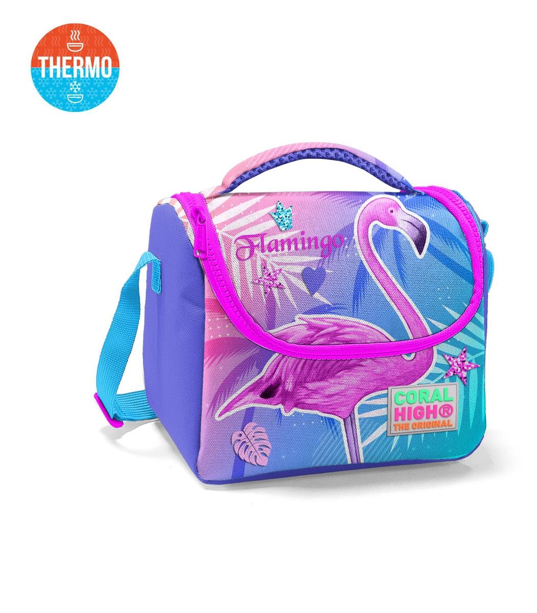 Coral High Kids Thermal Lunch Bag - Lavender Pink Flamingo Patterned