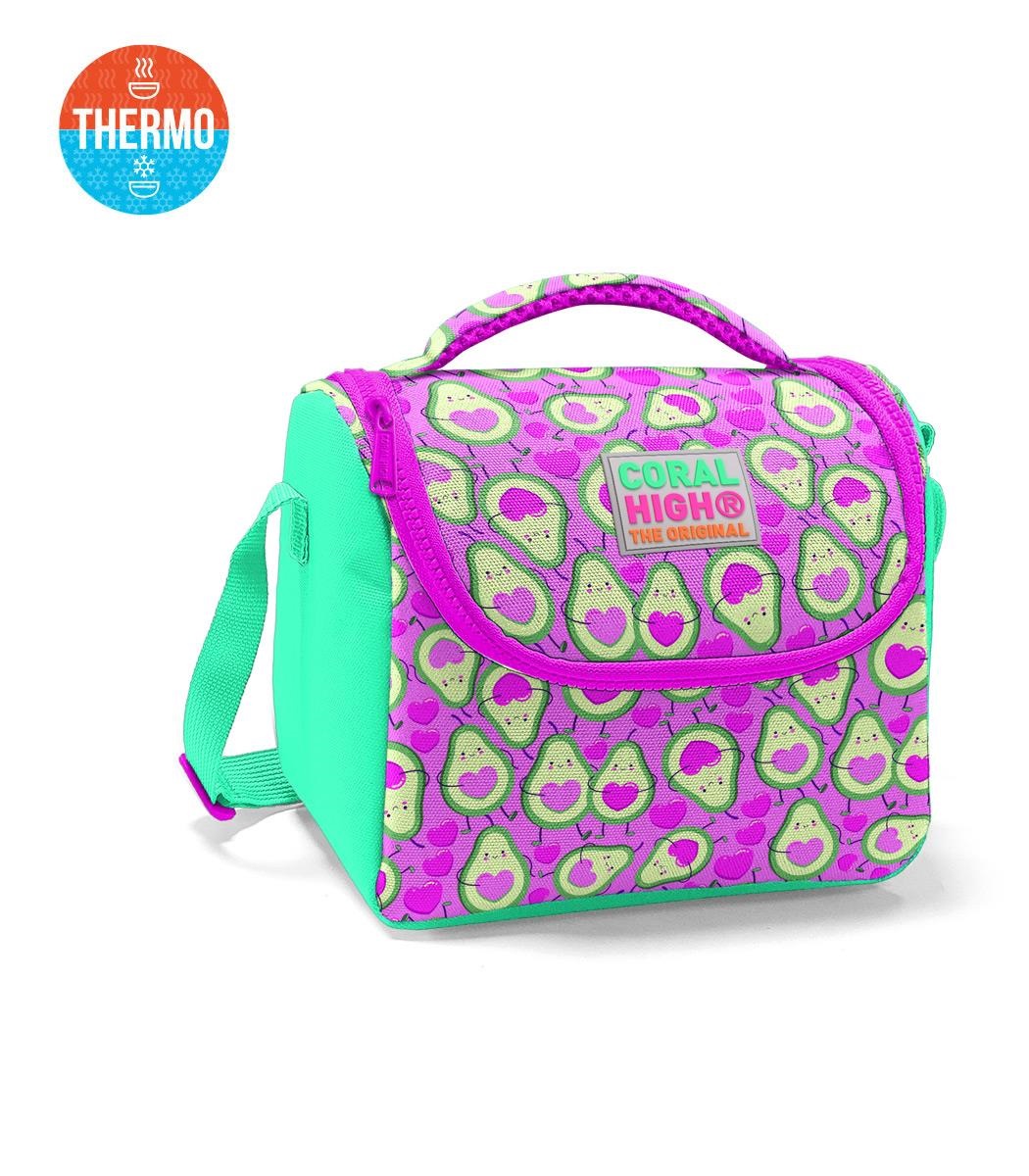 Coral High Kids Thermal Lunch Bag - Pink Water Green Avocado Patterned