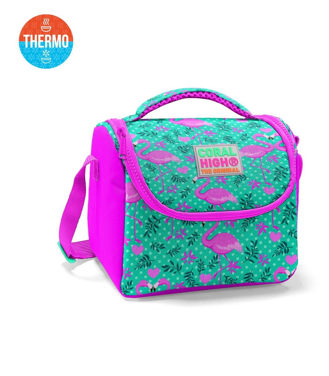 Coral High Kids Thermal Lunch Bag - Water Green Pink Flamingo Patterned