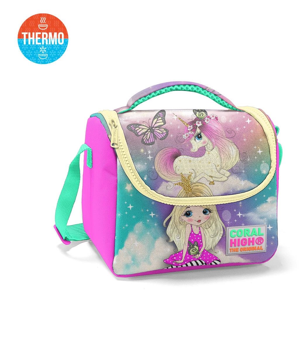 Coral High Kids Thermal Lunch Bag - Water Green Pink Unicorn Patterned