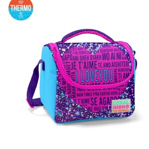 Coral High Kids Thermal Lunch Bag - Pink Purple Heart Pattern