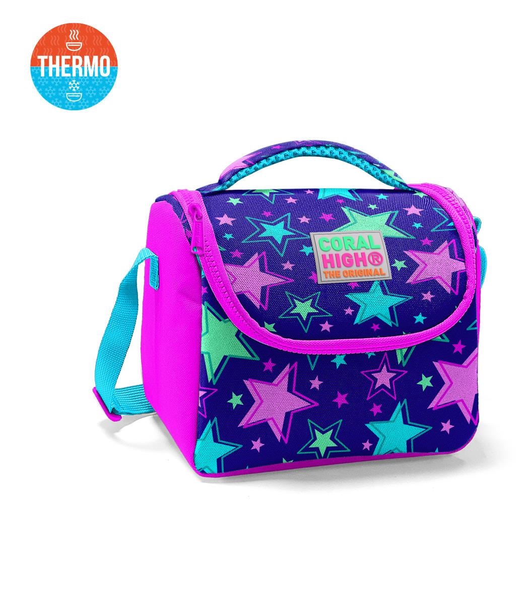 Coral High Kids Thermal Lunch Bag - Saks Pink Star Pattern
