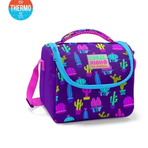 Coral High Kids Thermal Lunch Bag - Purple Pink Cactus Patterned