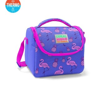 Coral High Kids Thermal Lunch Bag - Pink Lavender Flamingo Patterned