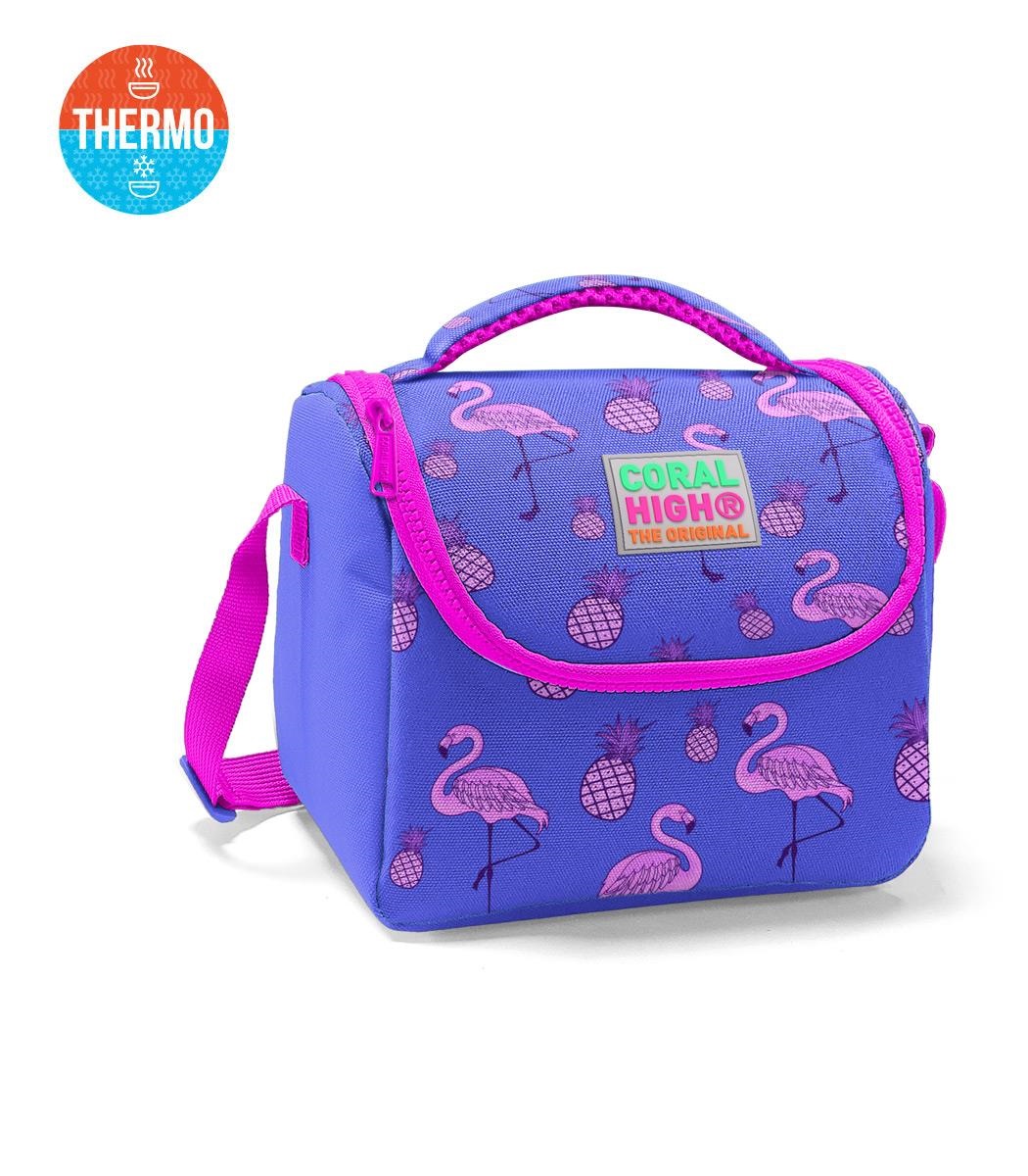 Coral High Kids Thermal Lunch Bag - Pink Lavender Flamingo Patterned