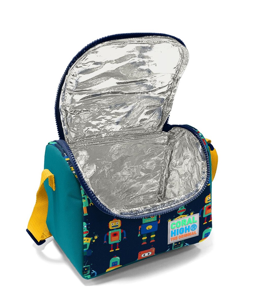 Coral High Kids Thermal Lunch Bag - Navy Blue Indigo Robot