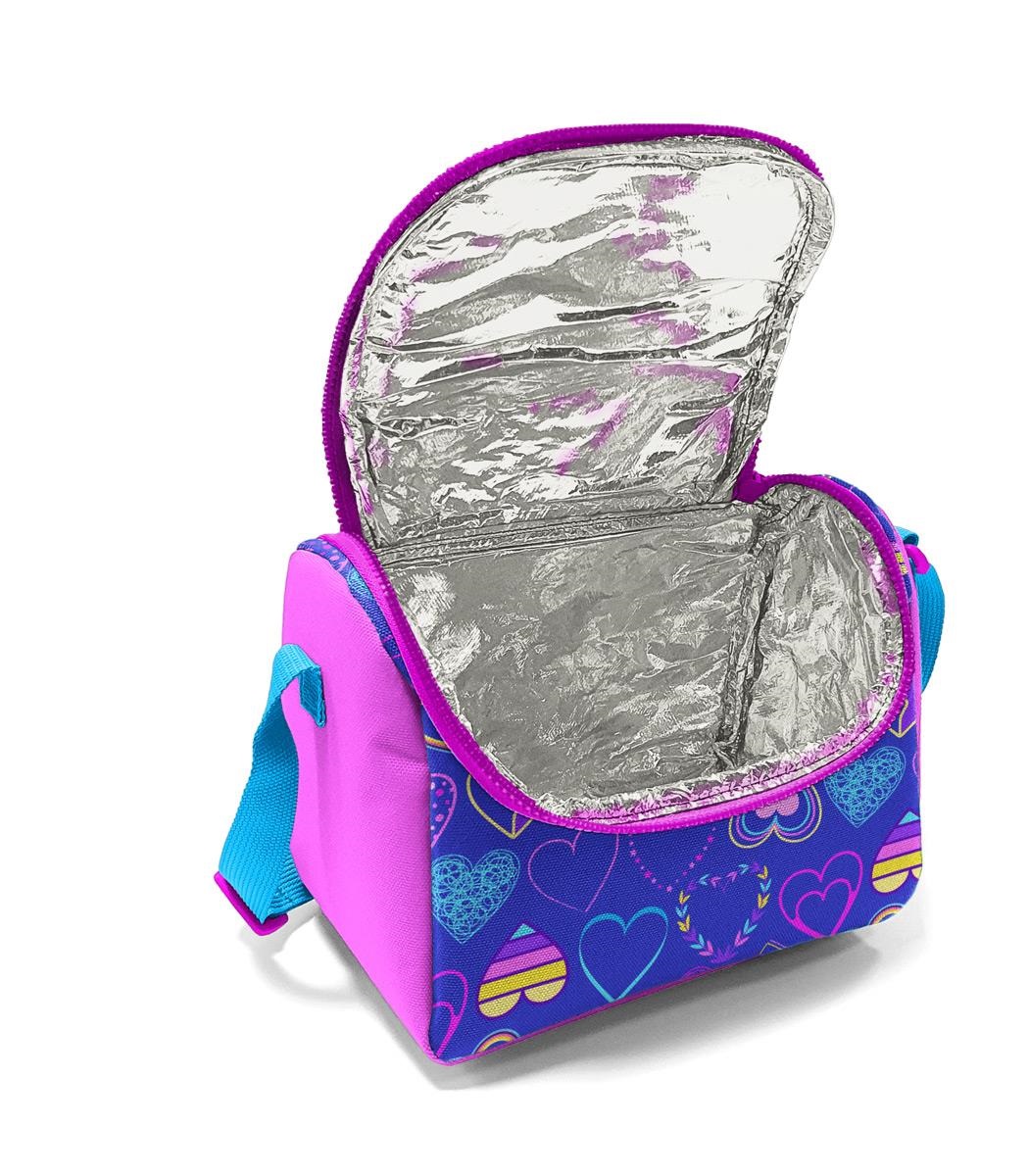 Coral High Kids Thermal Lunch Bag - Light Pink Lavender Heart Pattern