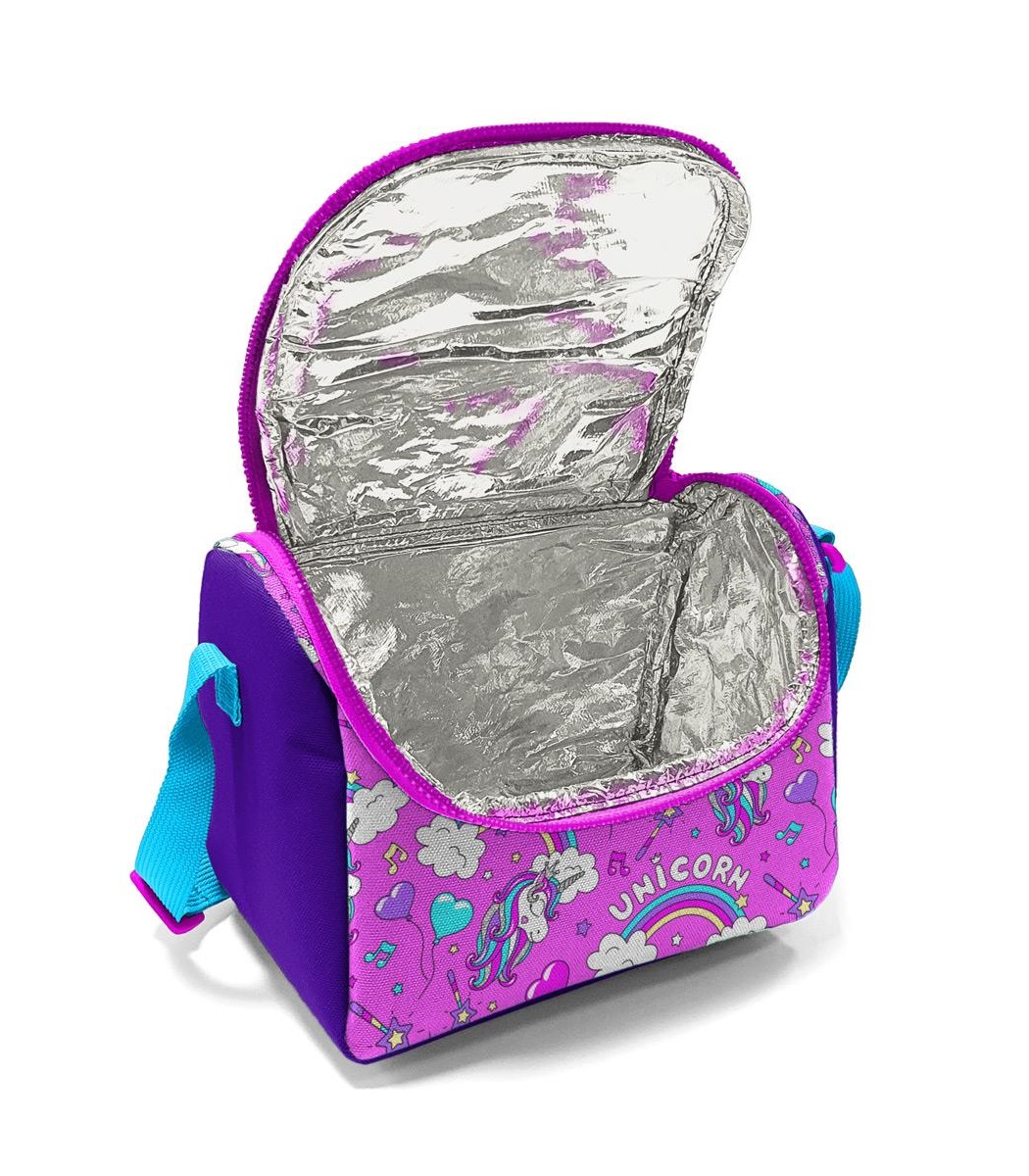 Coral High Kids Thermal Lunch Bag - Purple Light Pink Unicorn Patterned