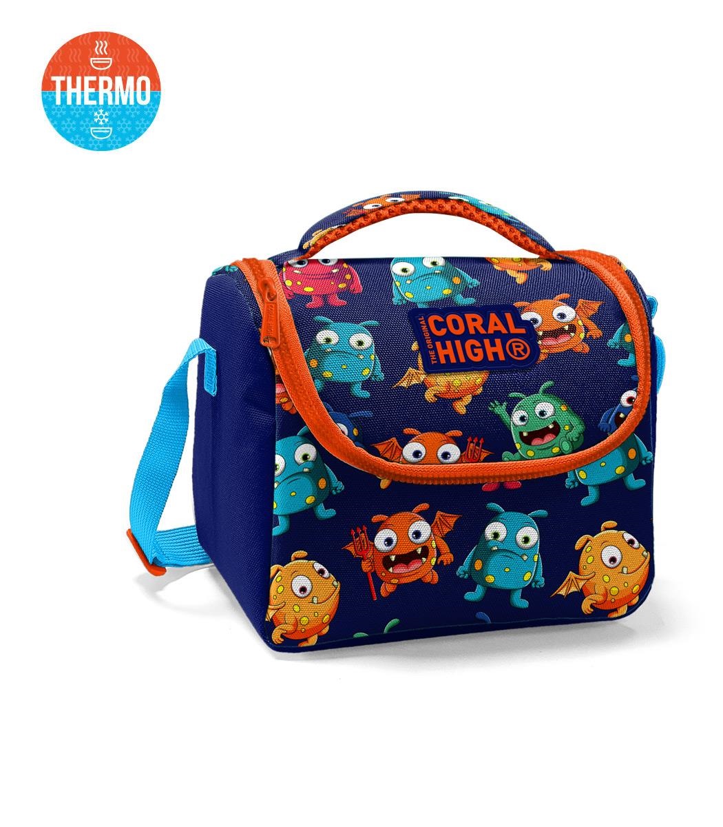 Coral High Kids Thermal Lunch Bag - Navy Blue Blue Monster Pattern