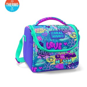 Coral High Kids Thermal Lunch Bag - Lavender Water Green Graffiti Patterned