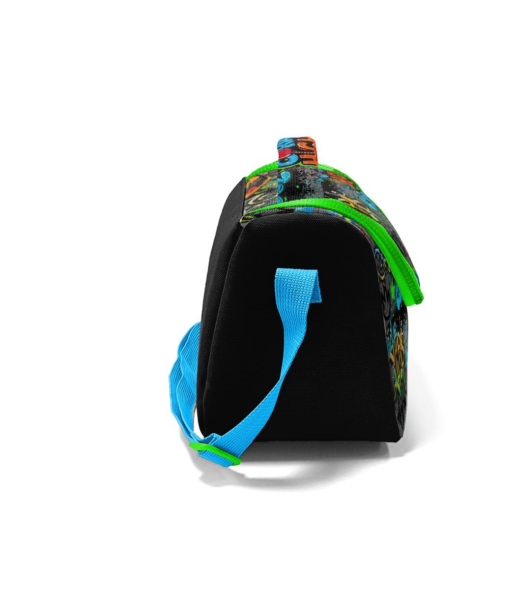 Coral High Kids Thermal Lunch Bag - Black Blue Graffiti Patterned
