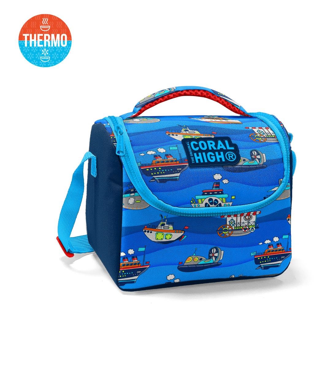 Coral High Kids Thermal Lunch Bag - Navy Blue Blue Ship Patterned