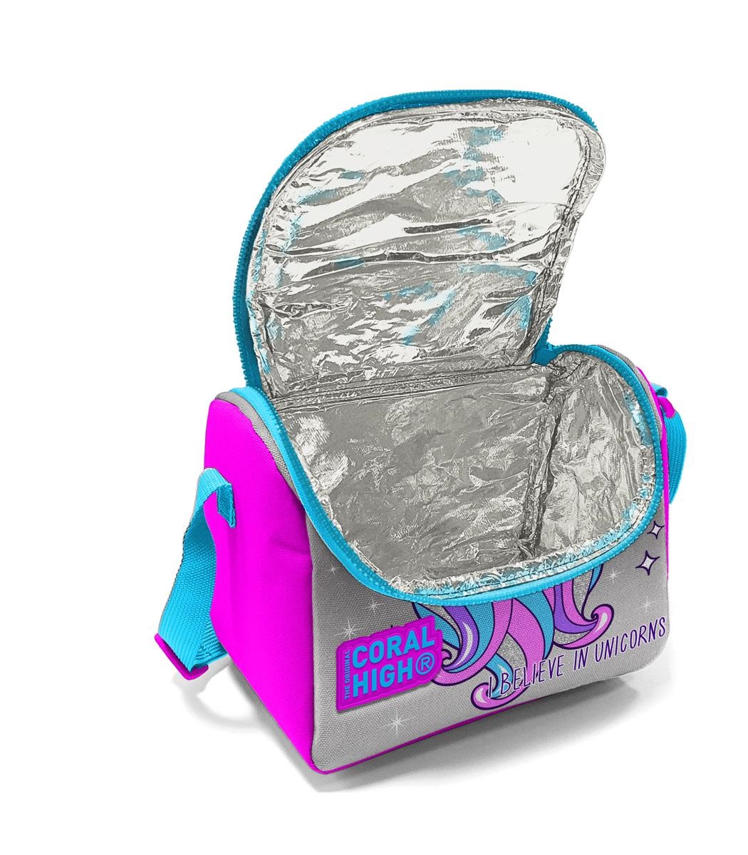 Coral High Kids Thermal Lunch Bag - Pink Silver Unicorn Patterned