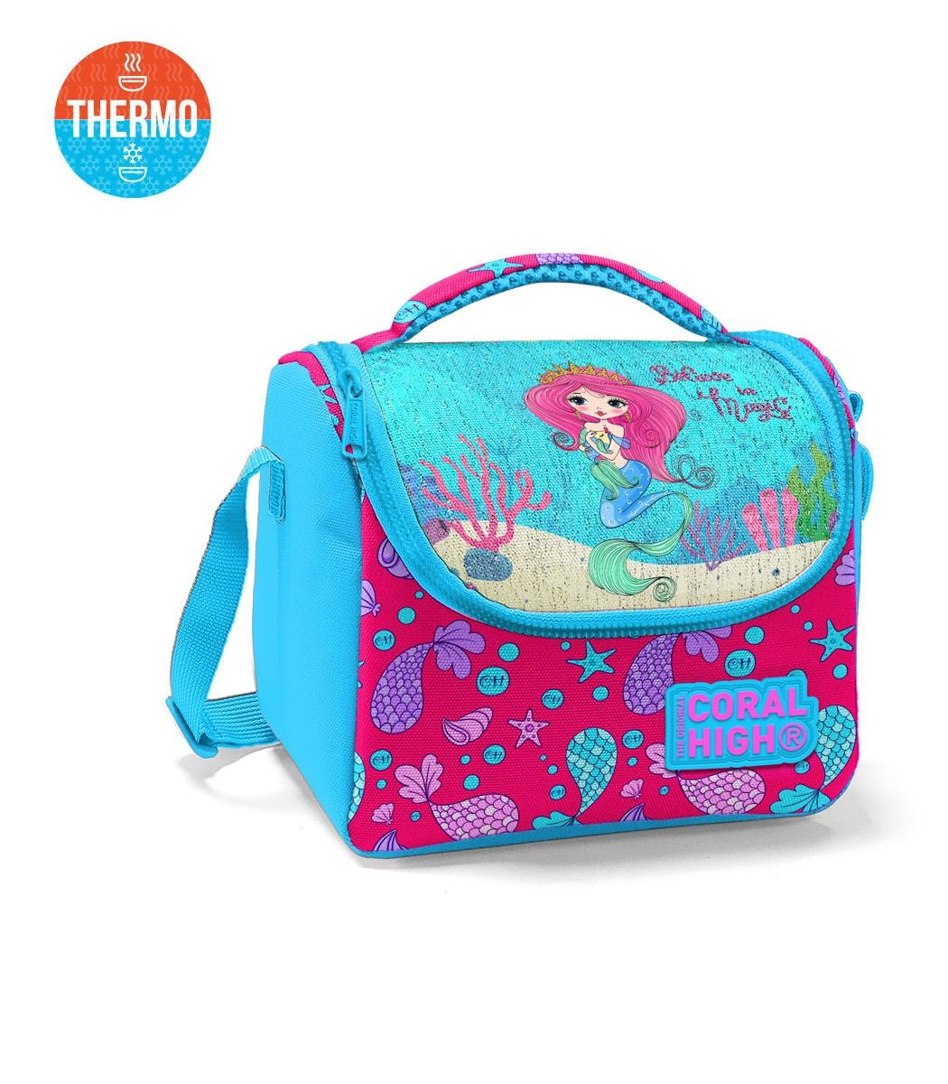 Coral High Kids Thermal Lunch Bag - Blue Pink Mermaid Pattern