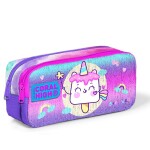 Coral High Kids Two Compartment Pencil case - Colorful Batik Unicorn Ice Cream Patterned