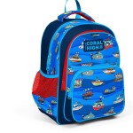 Coral High Kids Three Compartment School Backpack - Navy Blue Ship Patterned