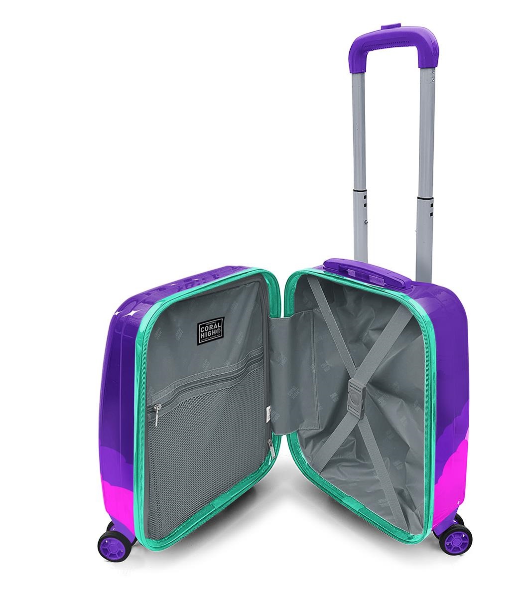 Coral High Kids Luggage suitcase - Purple Water Green Unicorn Patterned