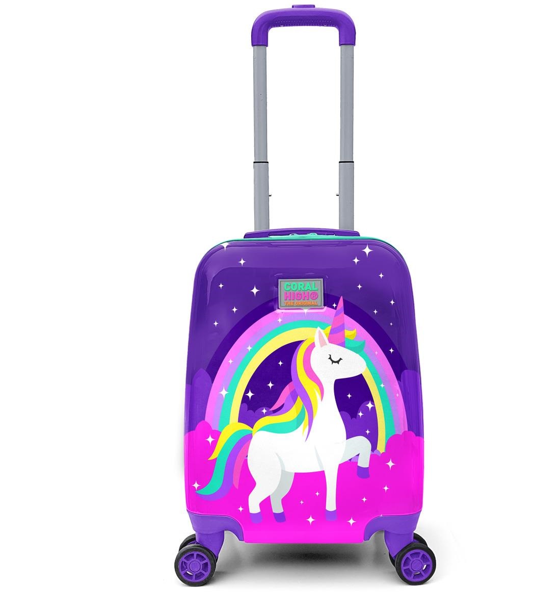 Coral High Kids Luggage suitcase - Purple Water Green Unicorn Patterned