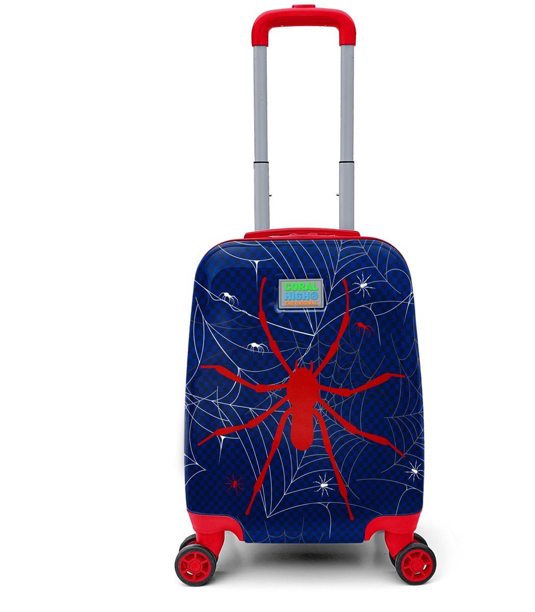 Coral High Kids Luggage suitcase - Navy Blue Red Spider Patterned