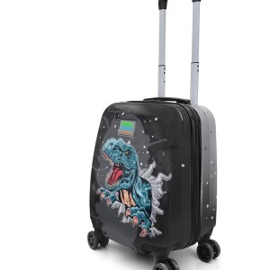 Coral High Kids Luggage suitcase - Dark Gray Black Dinosaur Patterned