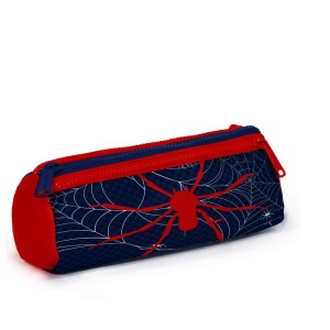 Coral High Kids Three Compartment Pencil case - Dark Blue Red Spider Patterned