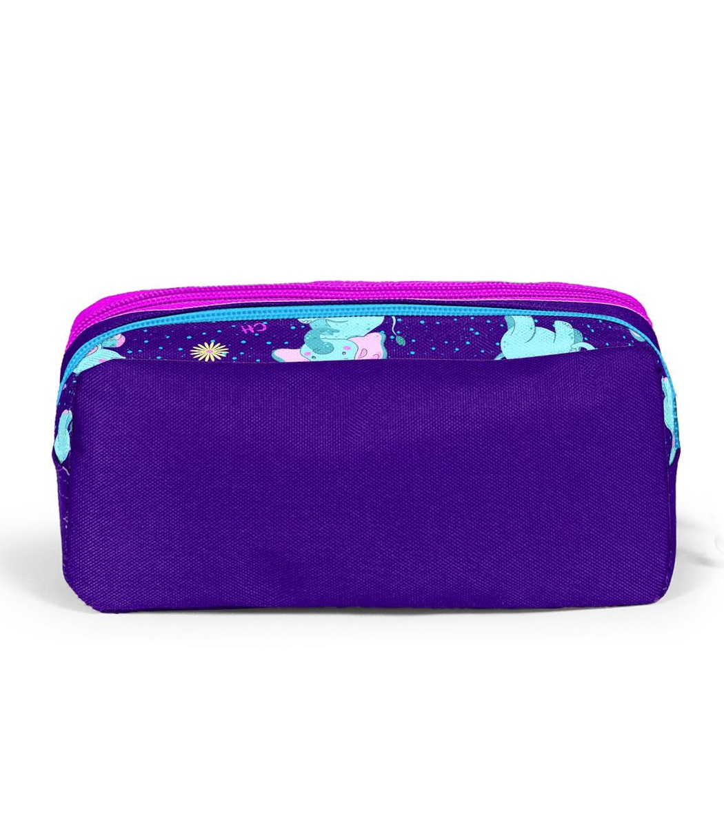 Coral High Kids Two Compartment Pencil case - Purple Pink Elephant Patterned