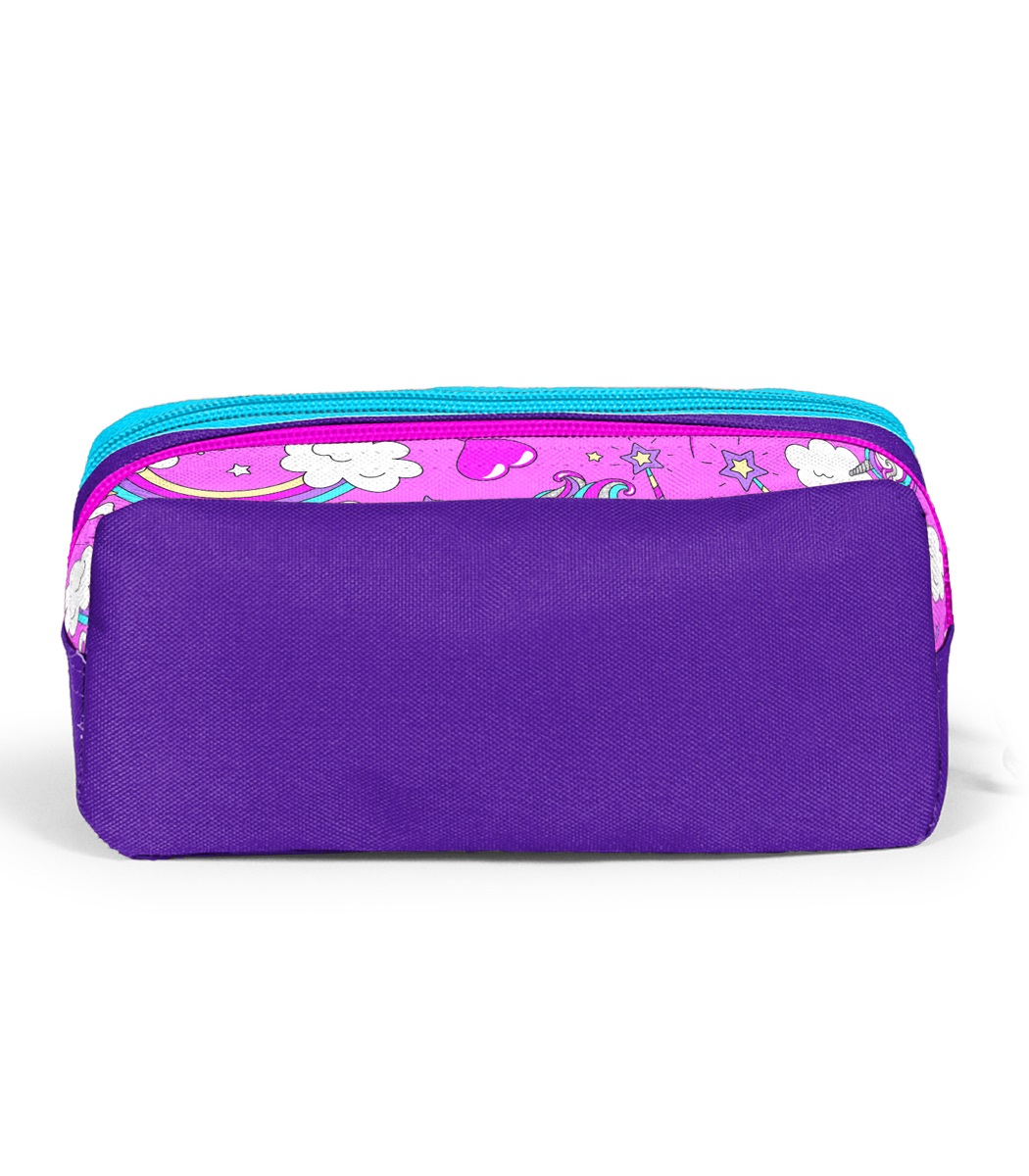 Coral High Kids Two Compartment Pencil case - Purple Light Pink Unicorn Patterned