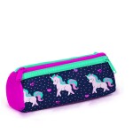Coral High Kids Three Compartment Pencil case - Navy Pink Unicorn Patterned