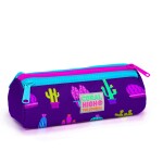 Coral High Kids Three Compartment Pencil case - Purple Pink Cactus Patterned