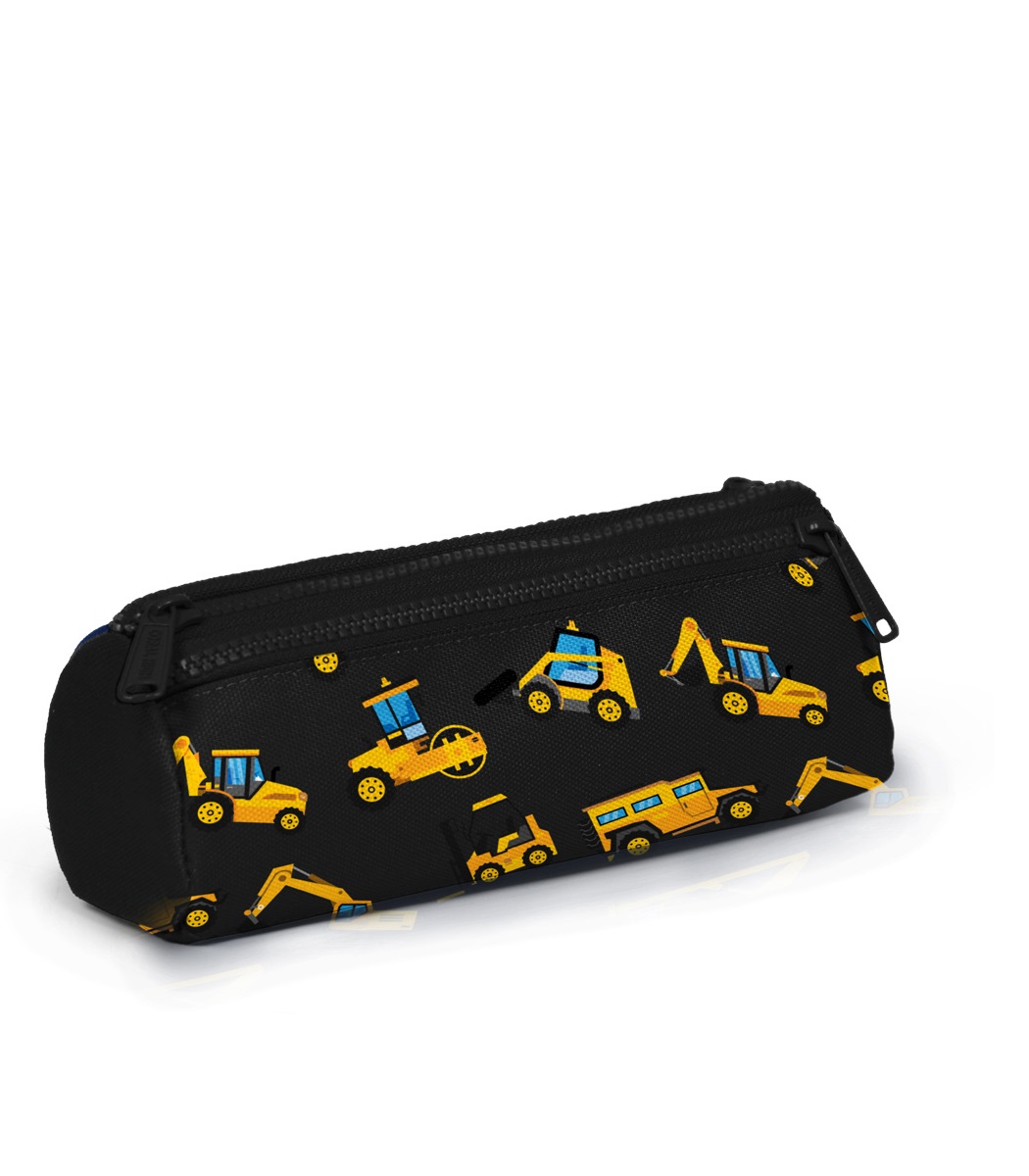 Coral High Kids Three Compartment Pencil case - Black Yellow Construction Machine Pattern
