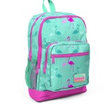 Coral High Kids Four Compartment School Backpack - Water Green Neon Pink Flamingo Pattern