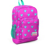 Coral High Kids Four Compartment School Backpack - Neon Pink Water Green Heart Pattern