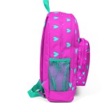 Coral High Kids Four Compartment School Backpack - Neon Pink Water Green Heart Pattern