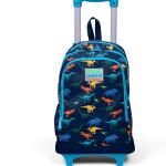 Coral High Kids Three Compartment Squeegee School Backpack - Navy Blue Dinosaur Patterned